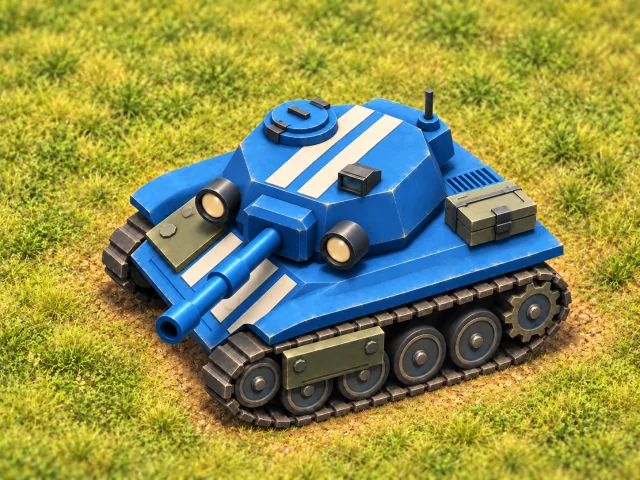Illustration of a blue medium tank with twin white stripes.
