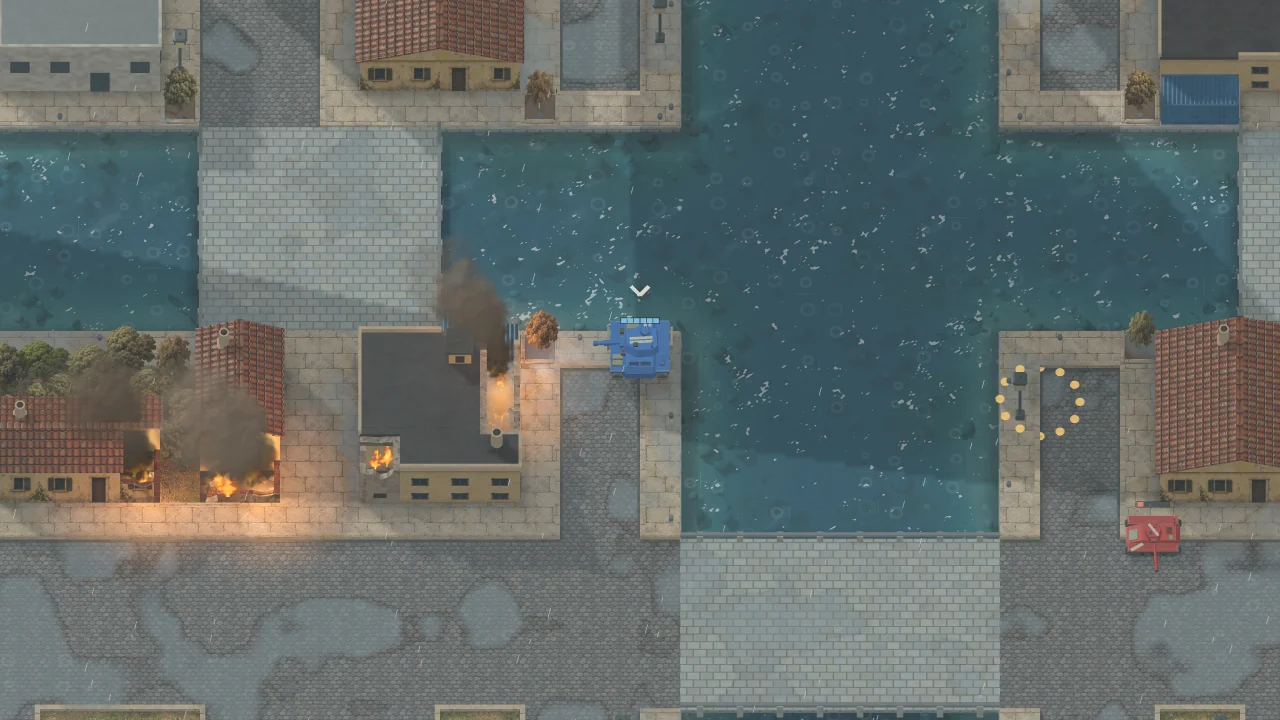 Opposing tanks fight along the canals and streets of Canal City.